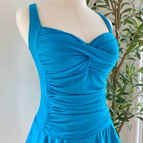 Beautiful Aqua Retro Style New With Tags One Piece Swimsuit - Picture 3 of 9